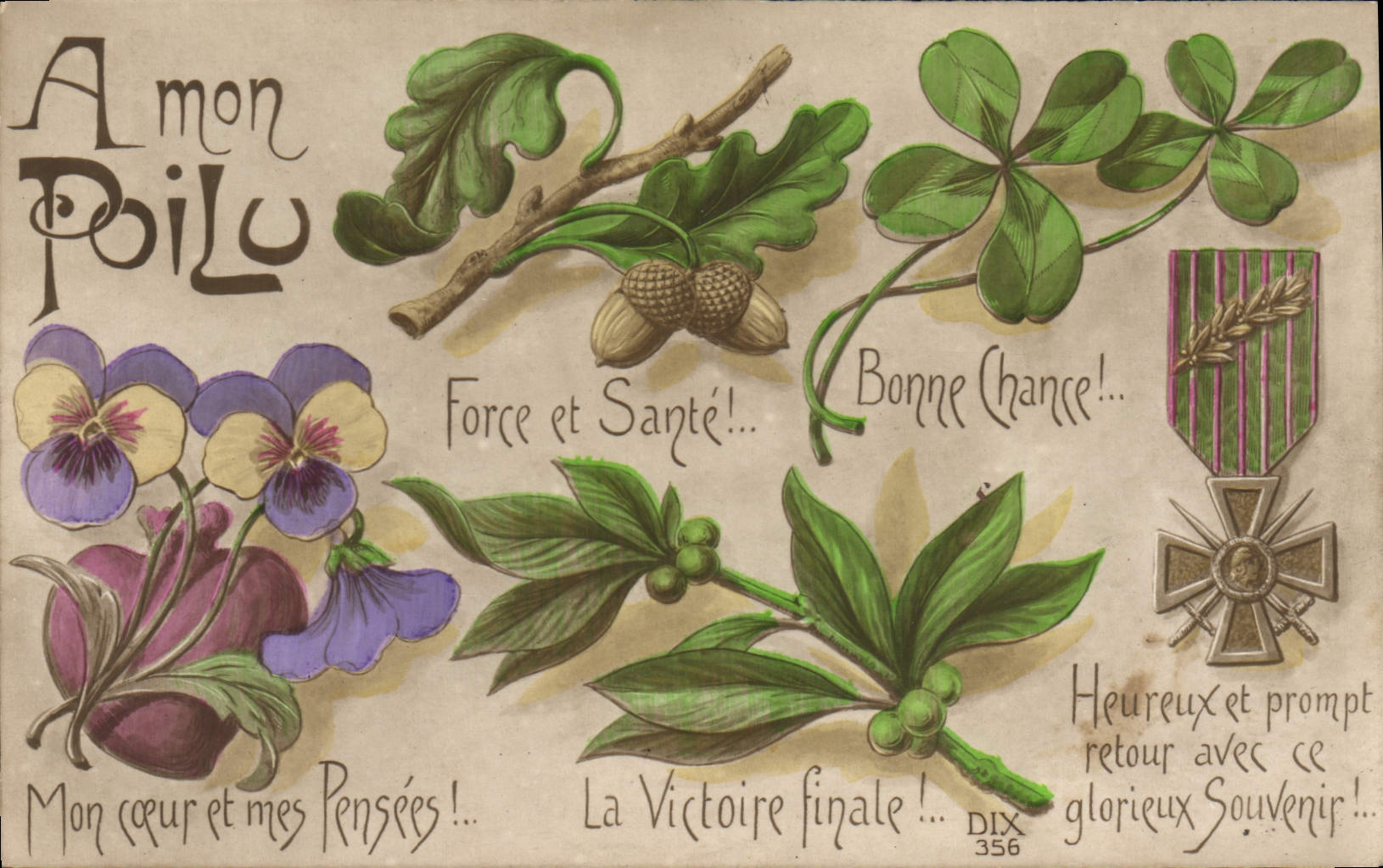 Vintage Postcard Fantaisie A my hairy Awards a medal to Militaria