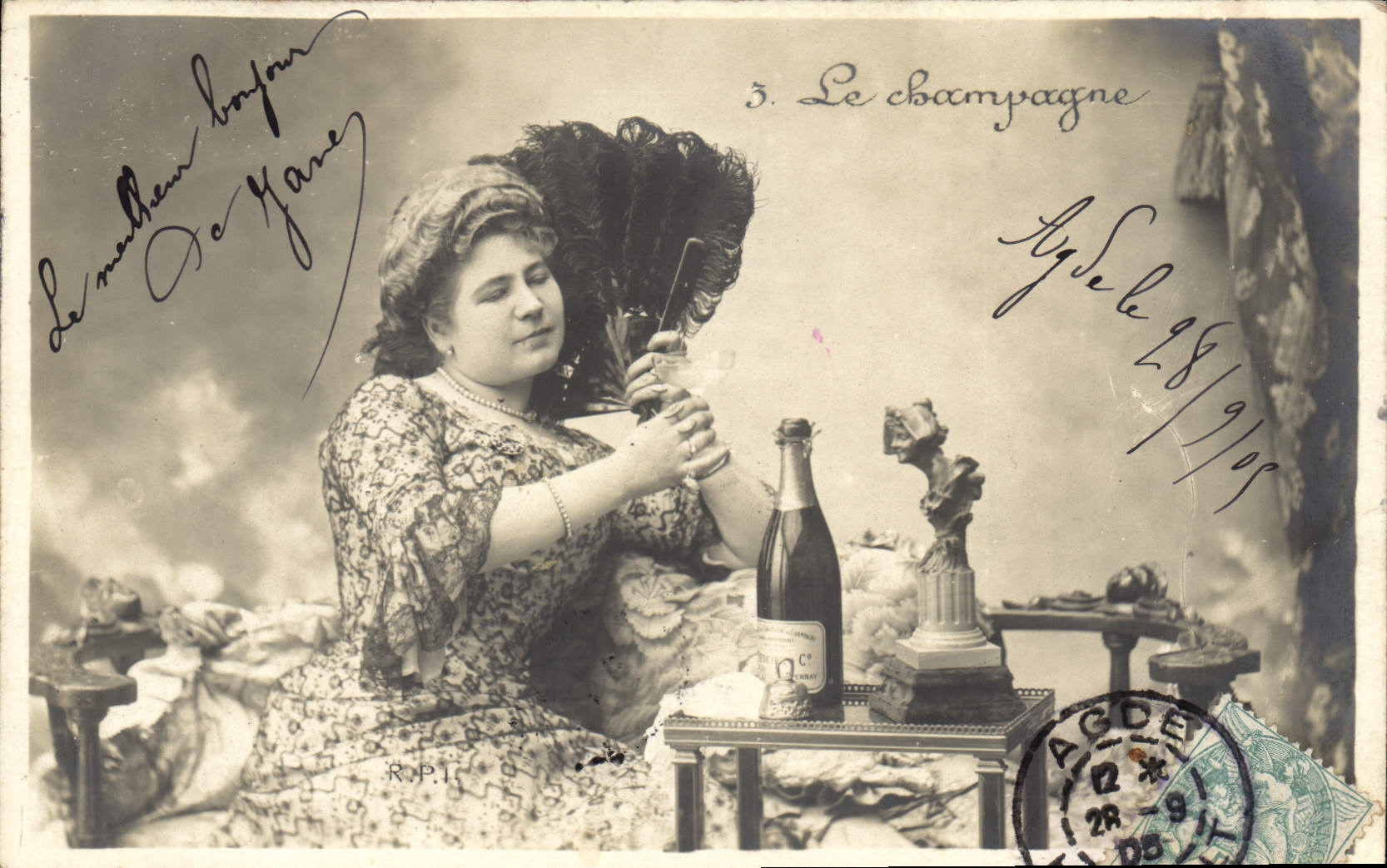 Vintage Postcard Fantasy Range Woman the champagne
