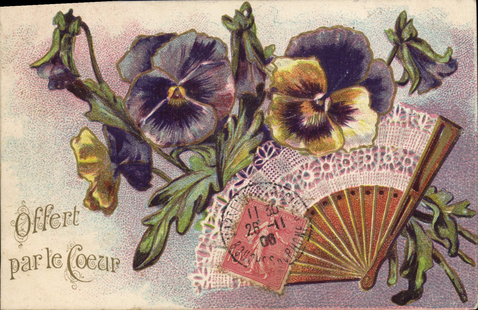 CPA Fantaisie Eventail Fleurs 