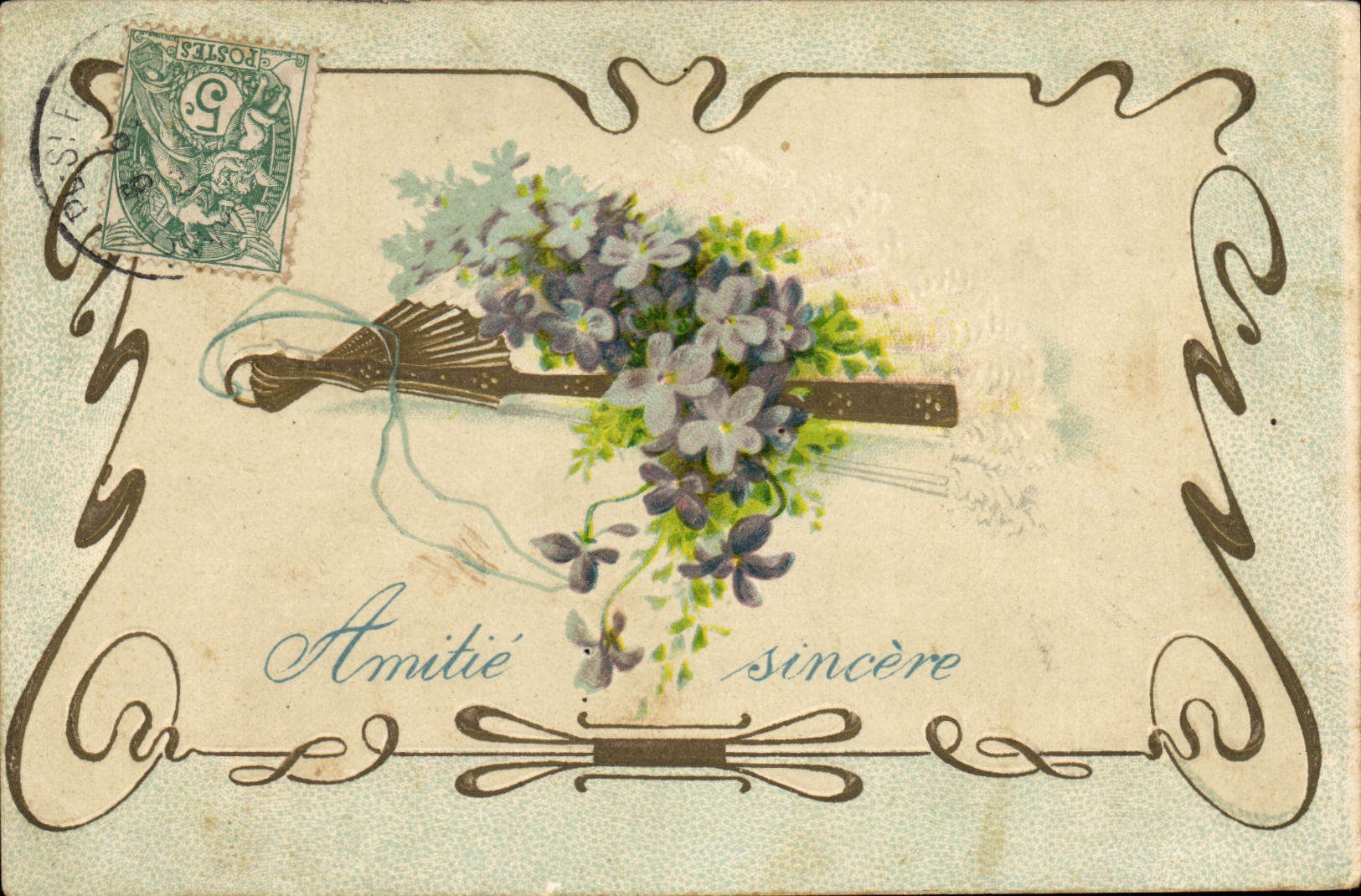 CPA Fantaisie Eventail Fleurs 