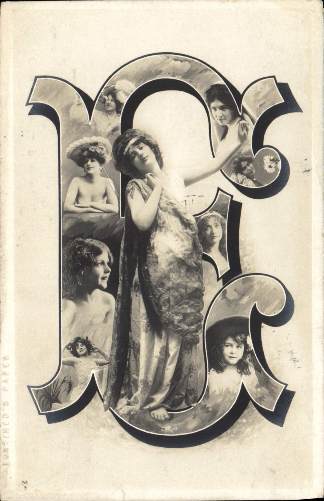 Vintage Postcard Fantasy Woman Letters Letter E