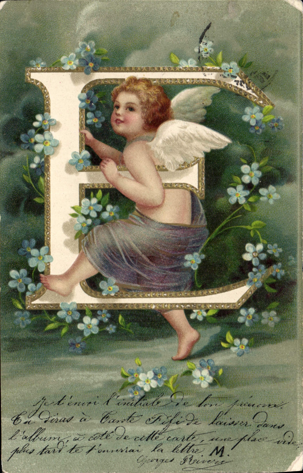 CPA Fantaisie Femme Lettres Lettre E Ange