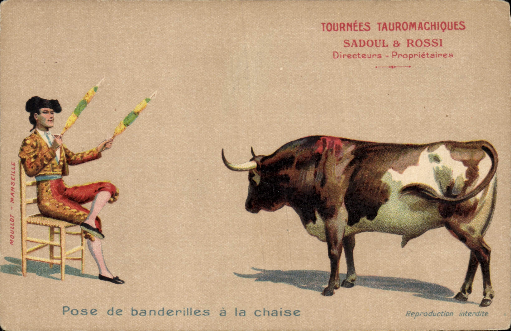 Postal Corrida Corrida de toros Instalación de banderillas tiene la silla Sadoul y Rossi