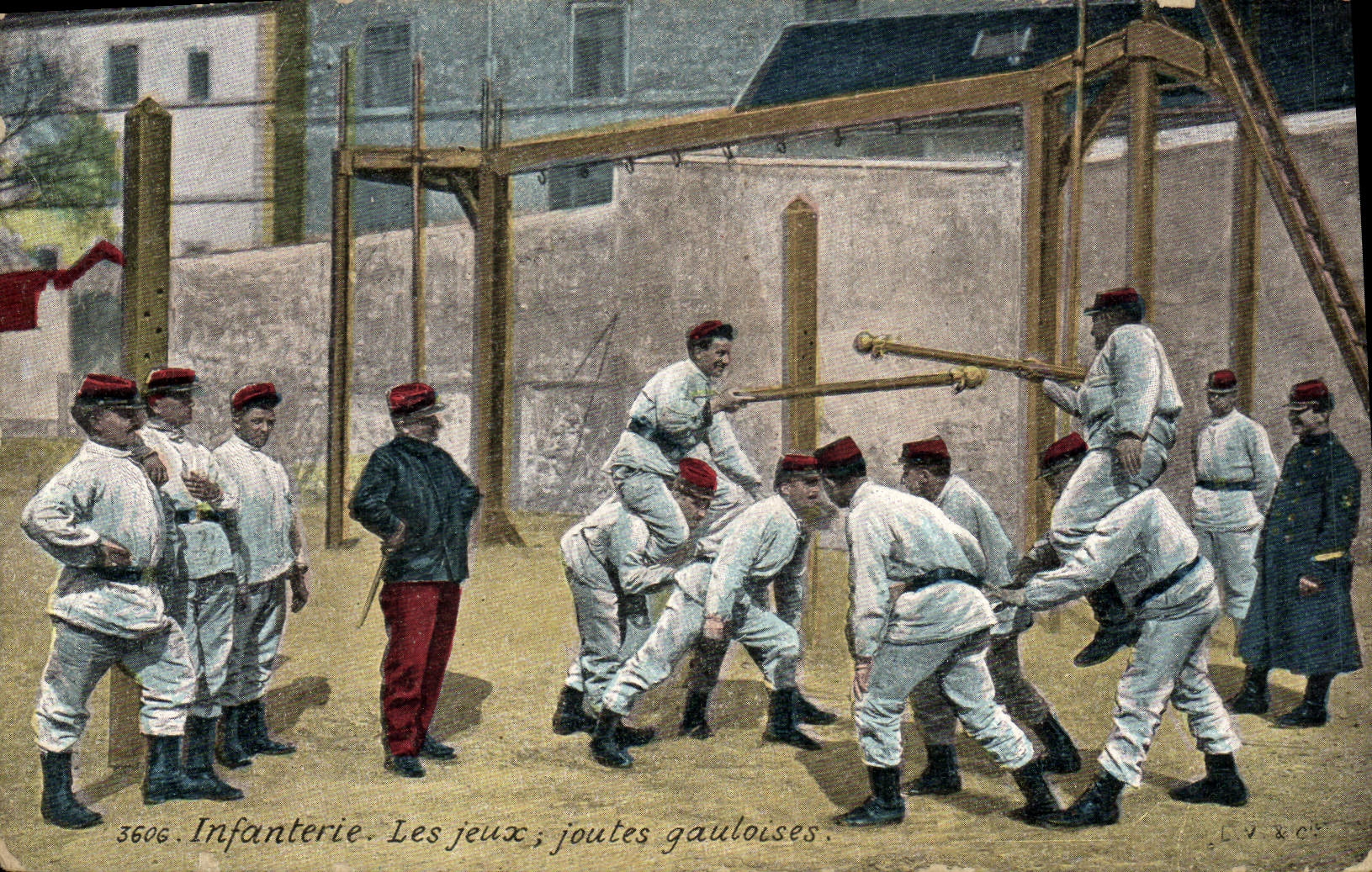 Postal Militaria Infantería los juegos Luchas galas