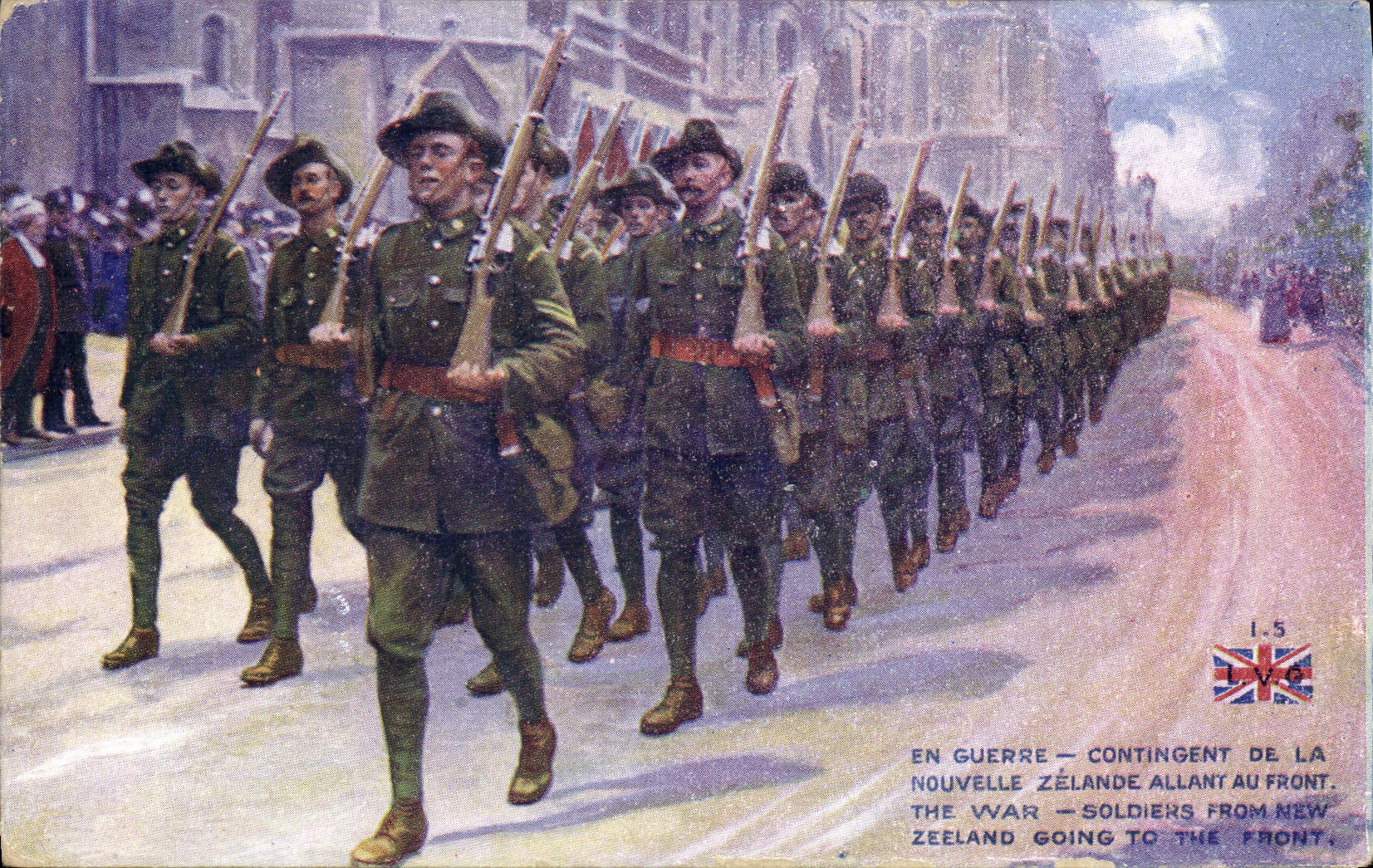 Postal Militaria Contingente de Nueva Zelanda que va al frente