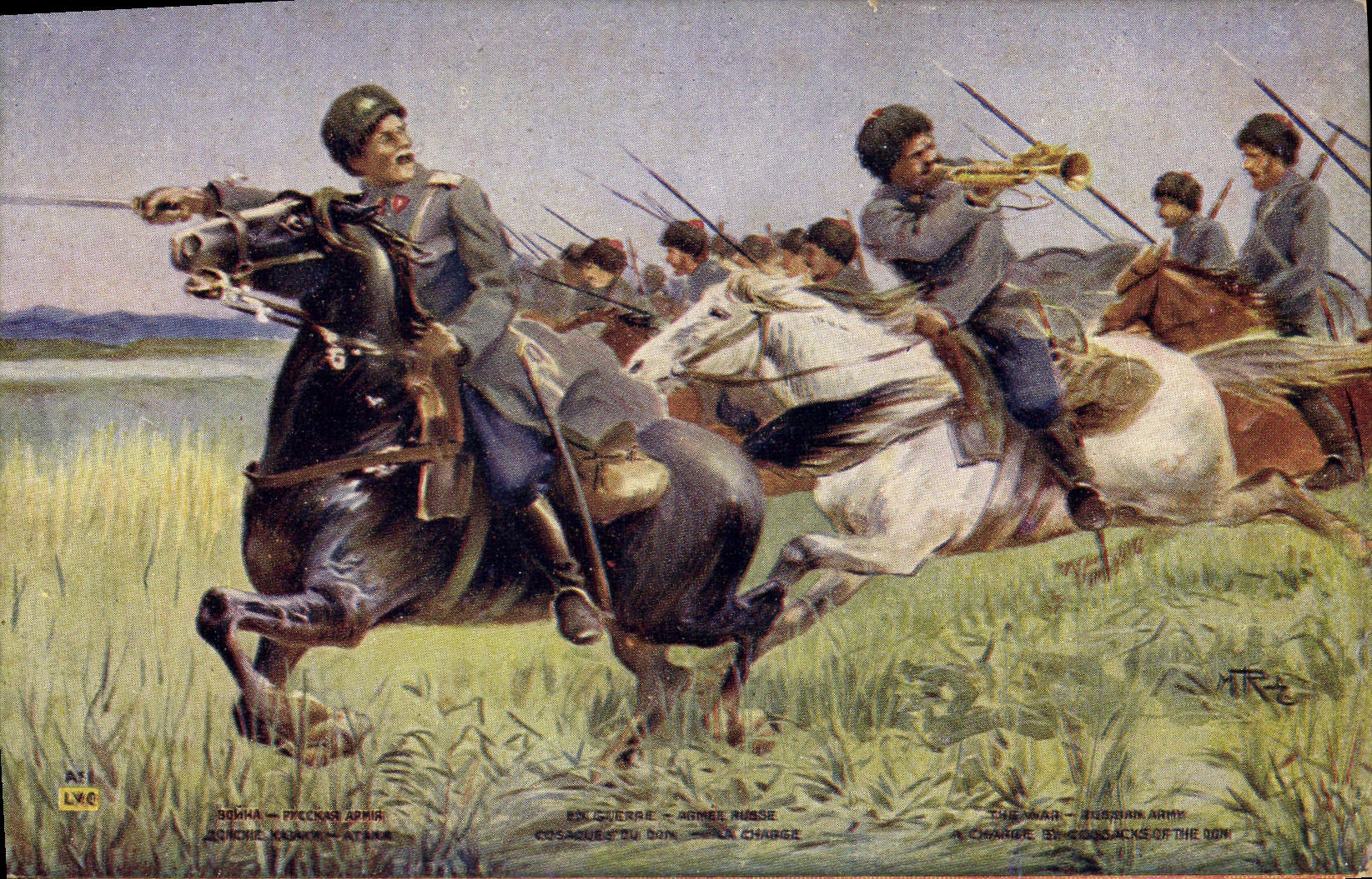 CPA Militaria Cosaques du Don La charge Armee Russe Russie Russia