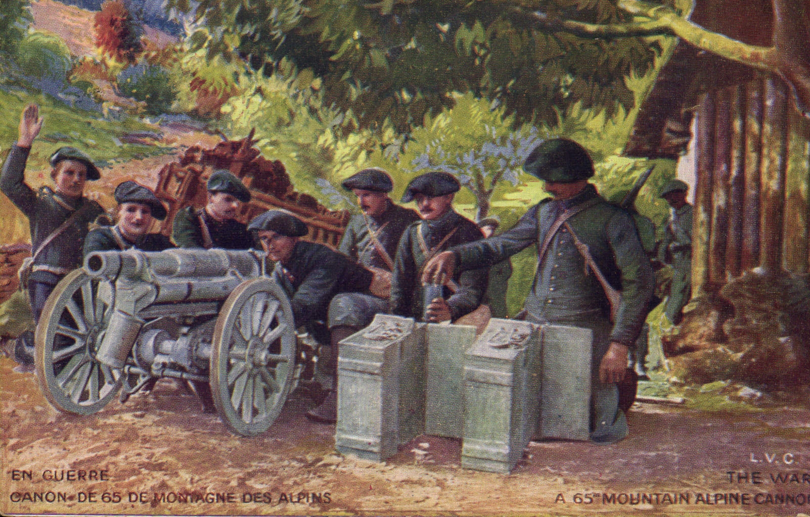 Postal Militaria Canon de 65 de montaña del Alpestres