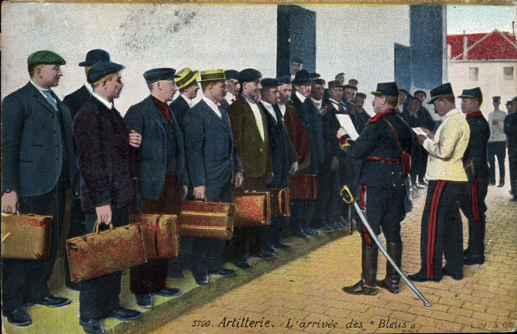 Postal Militaria Artillería lo llegado del Azules