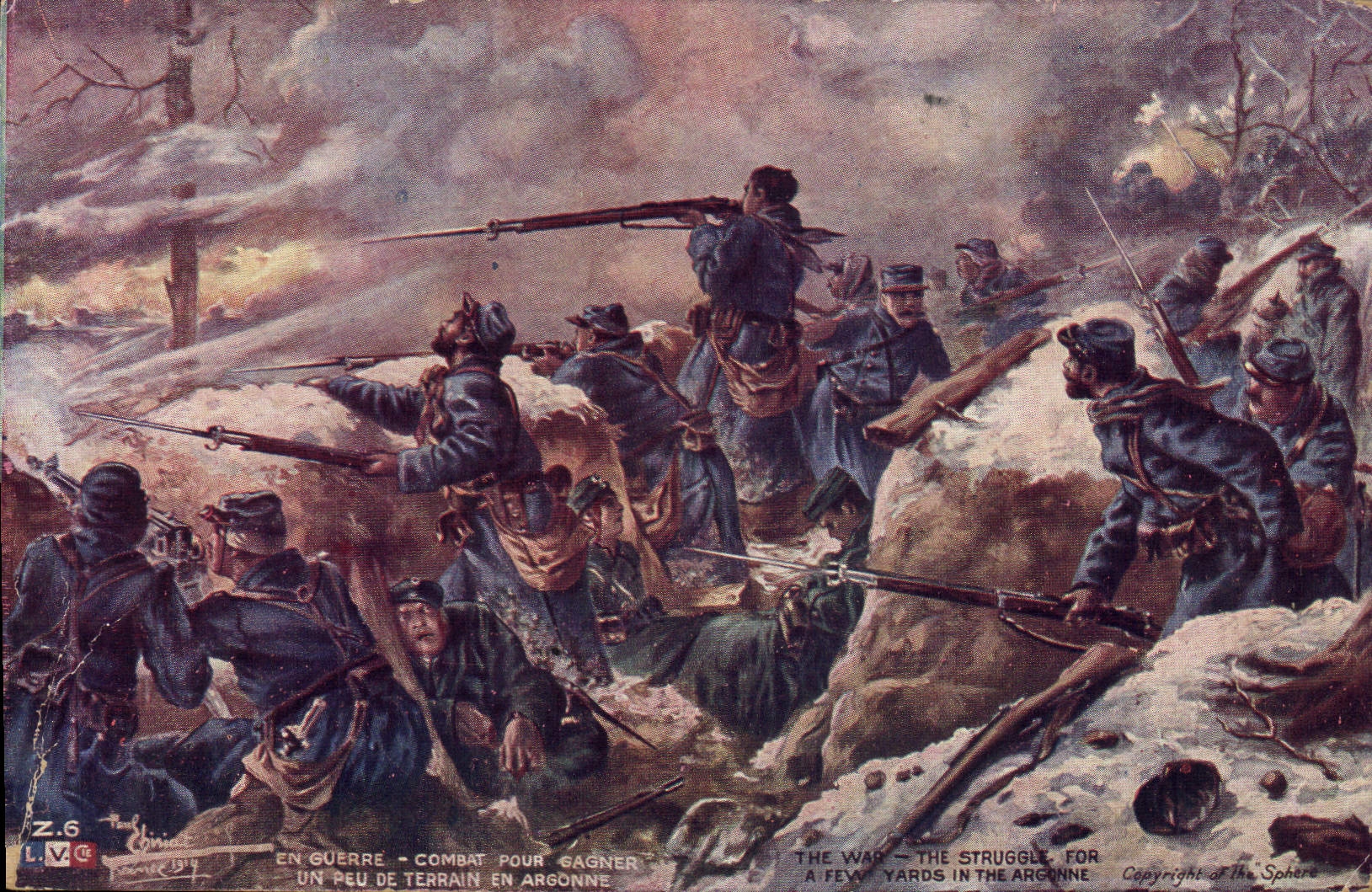 CPA Militaria Combat pour gagner un peu de terrain en Argonne 