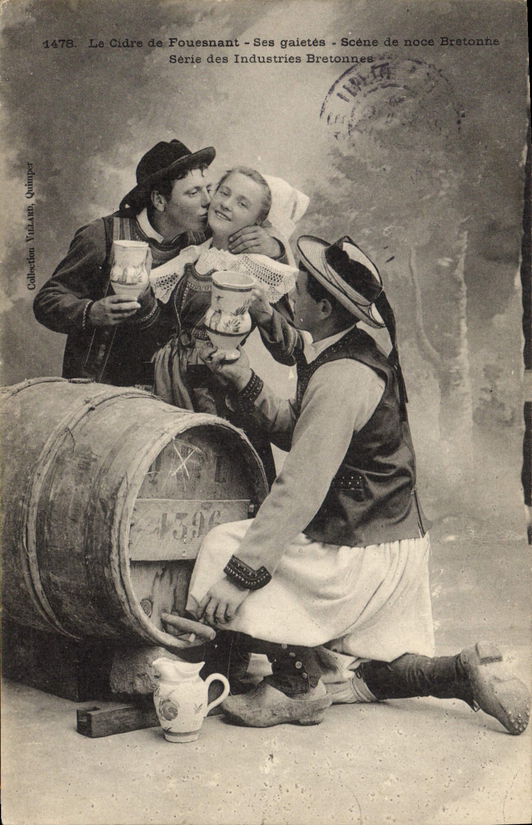 Postal Folclore la sidra de Fouesnant Sus alegrías Escena de boda bretona Matrimonio