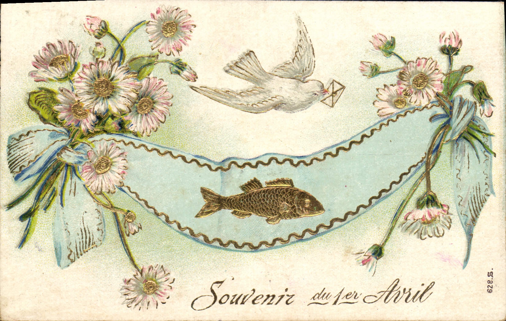 Vintage Postcard Fantasy Flowers Poisson Dove April 1st