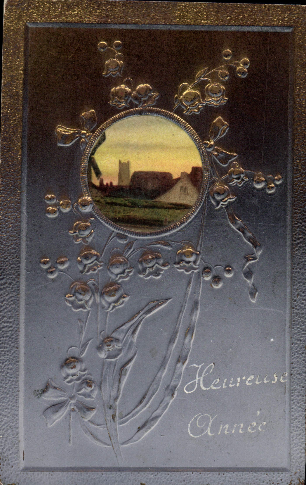 CPA Fantaisie Fleurs (carte dorée) 