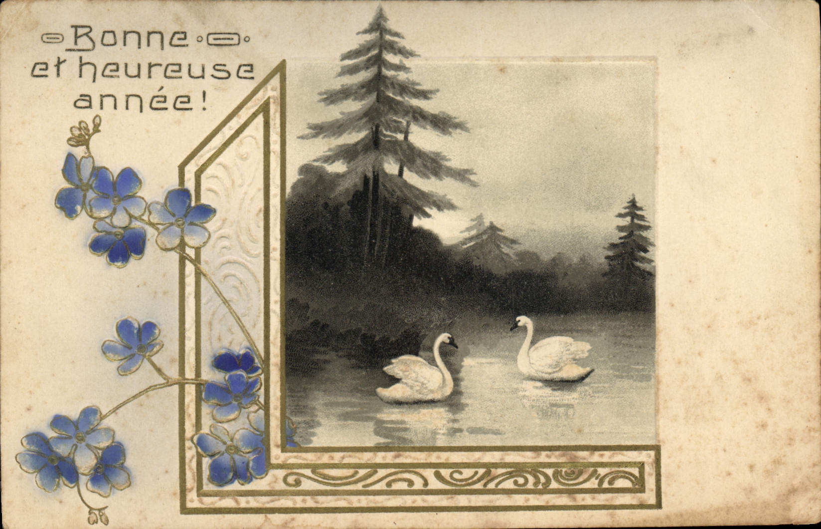 CPA Fantaisie Fleurs Cygnes 