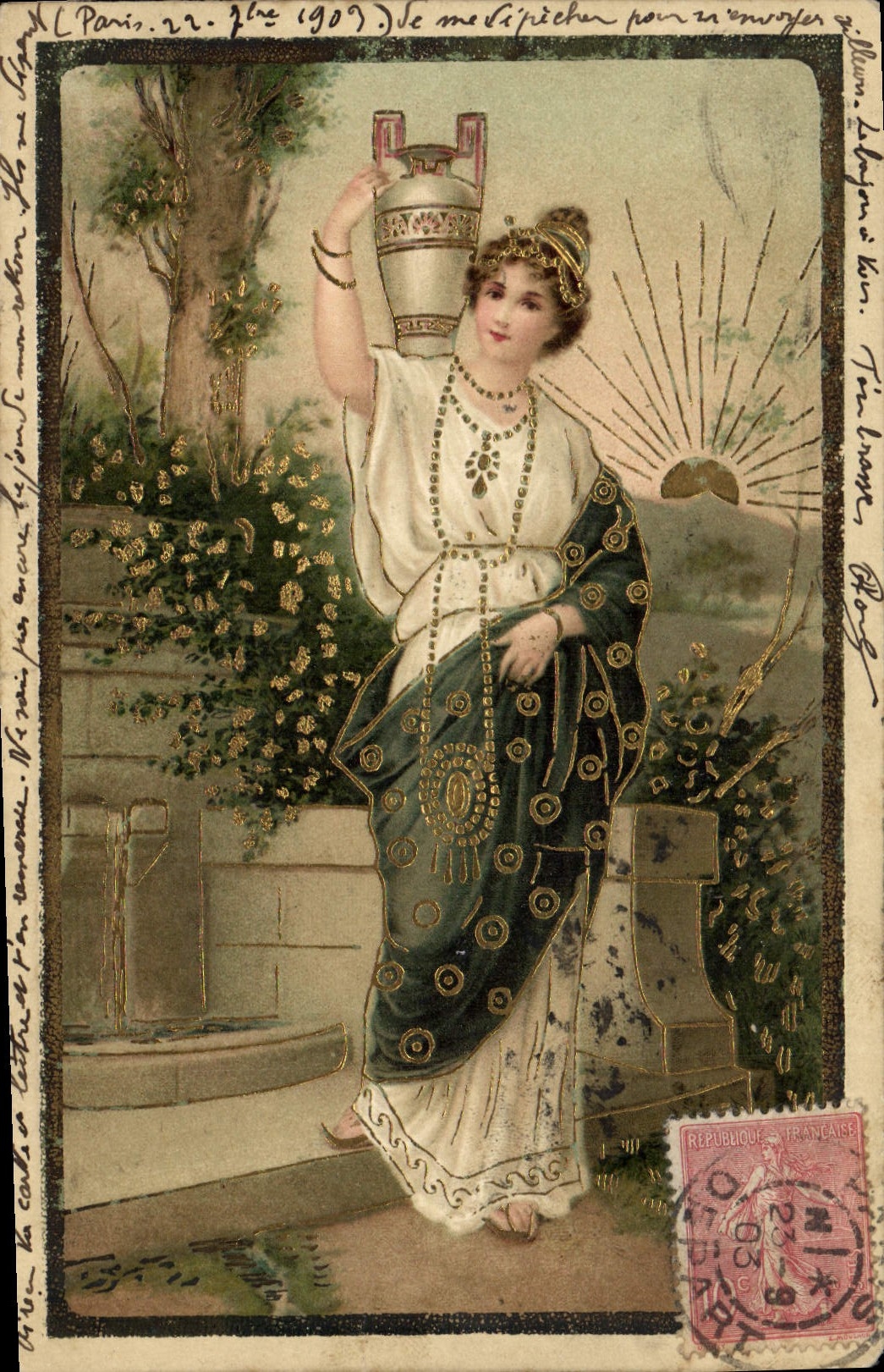 CPA Fantaisie Fleurs Femme 