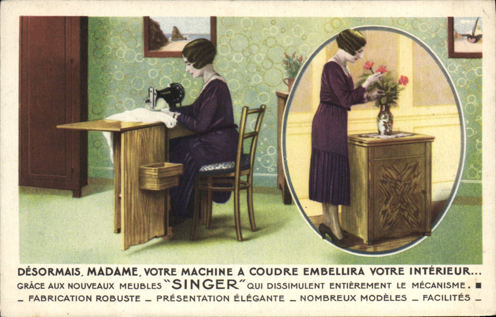 Vintage Postcard Sewing machine To ape