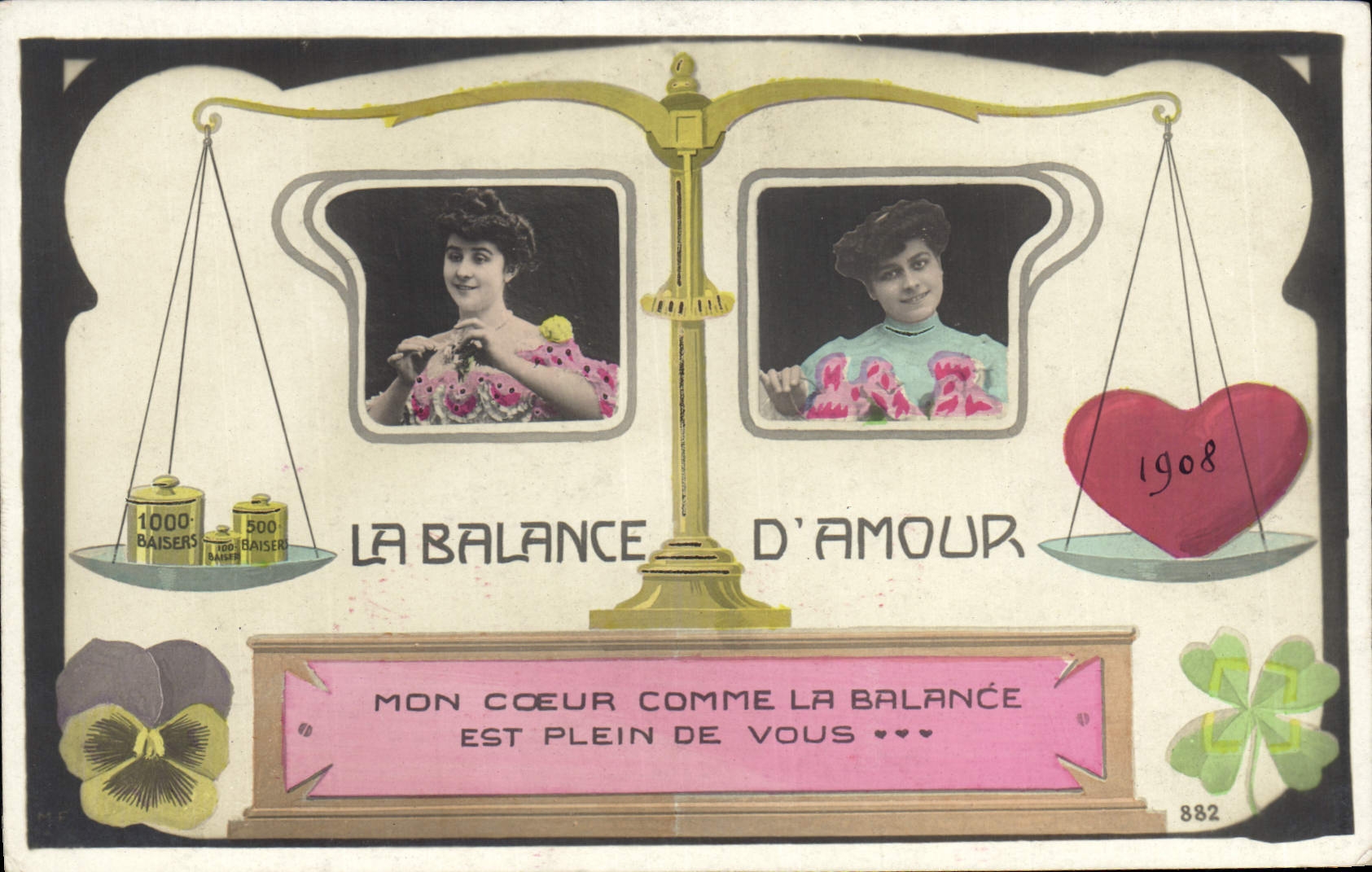 Vintage Postcard Fantasy Woman the balance of love