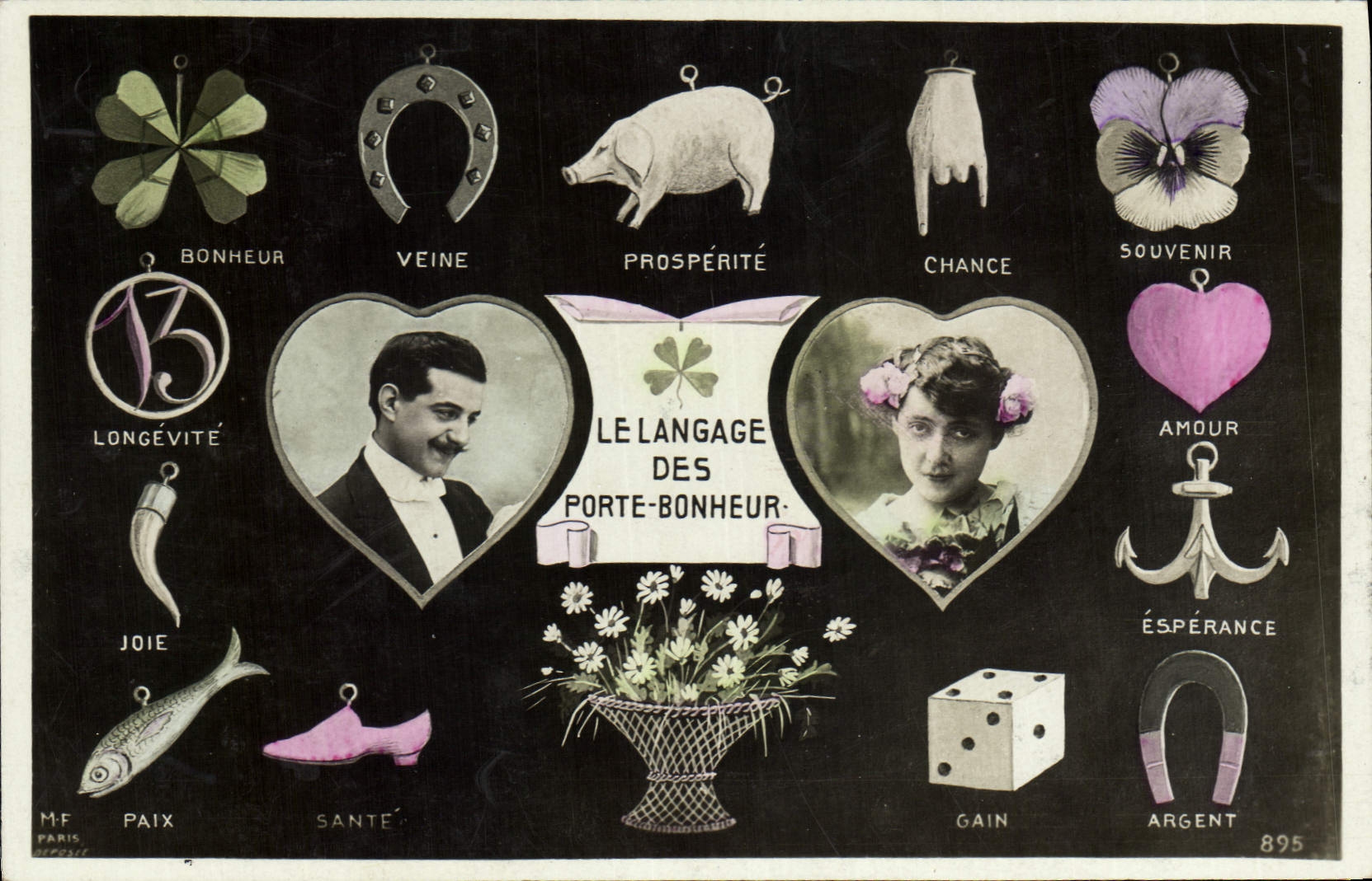 Vintage Postcard Fantasy Language of the Door Happiness Pig Pig Clover