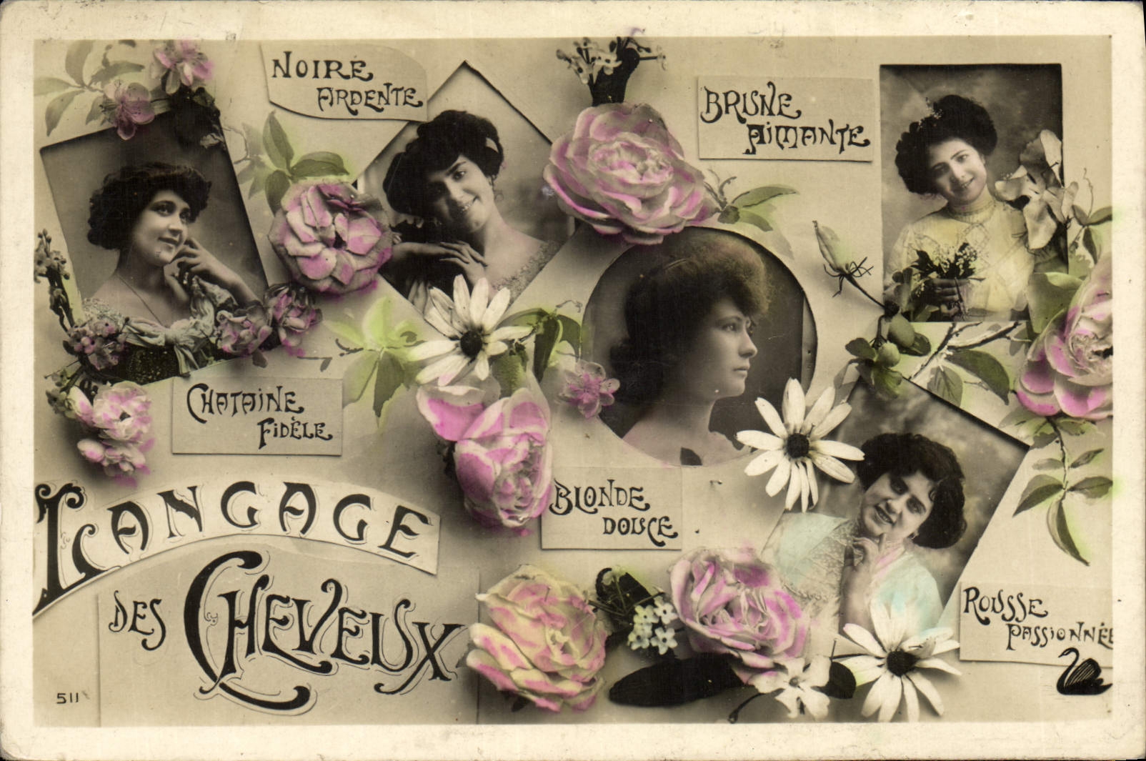 Vintage Postcard Fantasy Language of the hair Woman