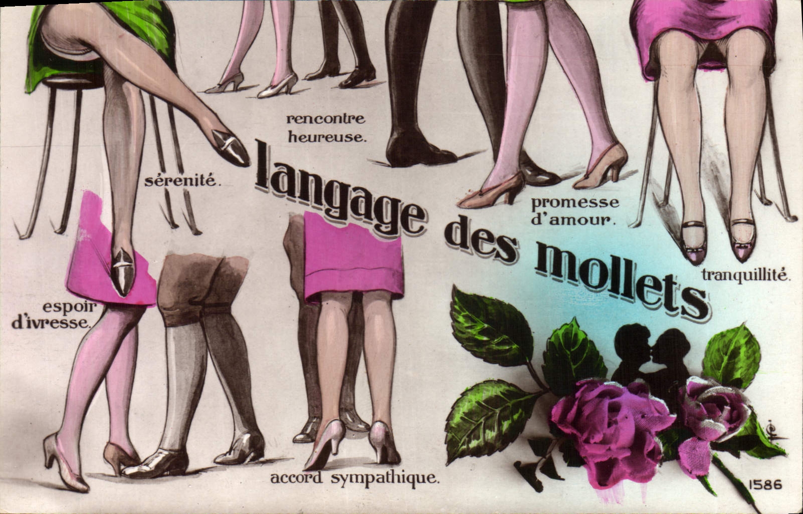 Vintage Postcard Fantasy Woman Language of the calves