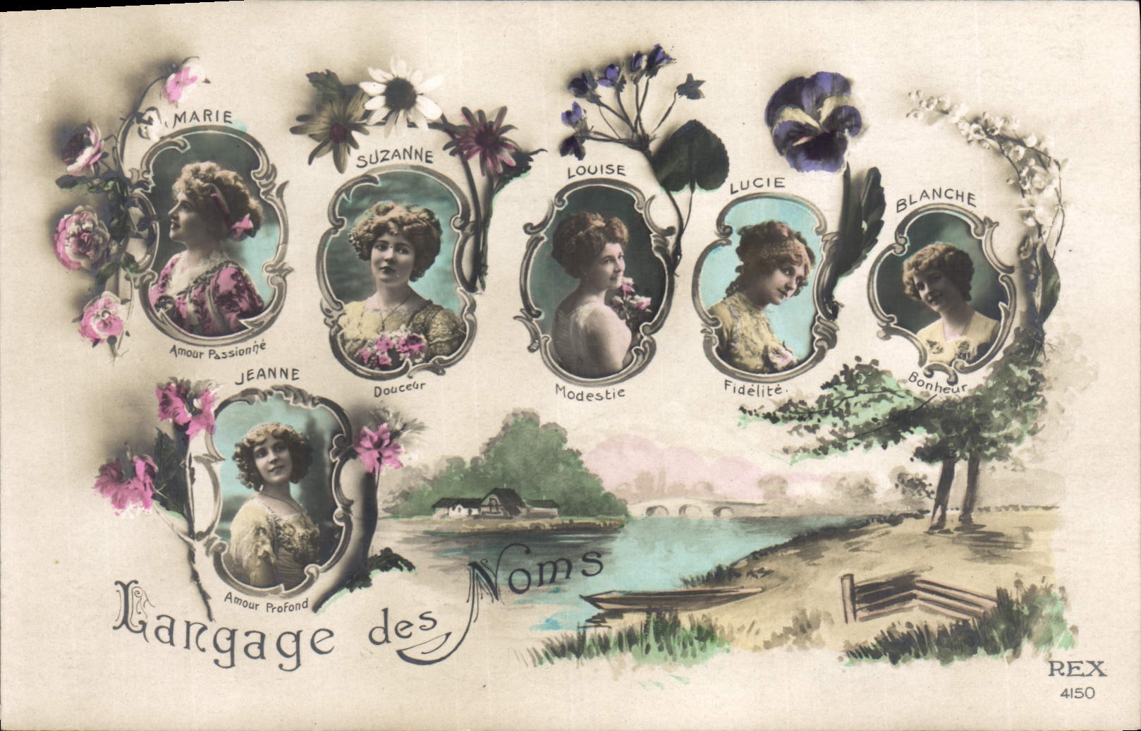 Vintage Postcard Fantasy Language of the Names Marie Suzanne Louise Lucie White Jeanne