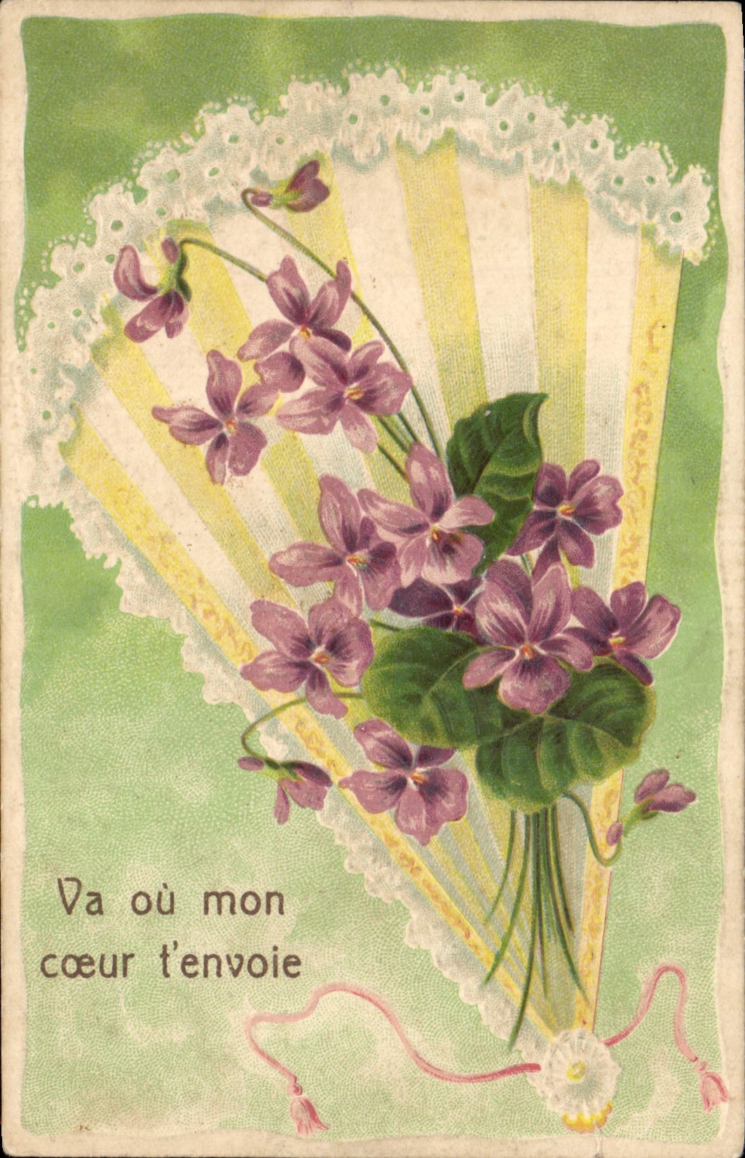 CPA Fantaisie Eventail Fleurs