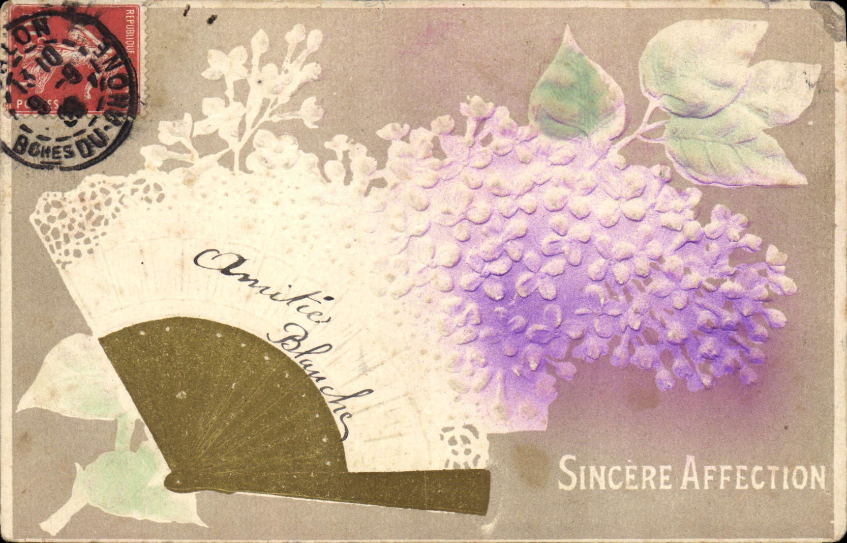 CPA Fantaisie Eventail Fleurs