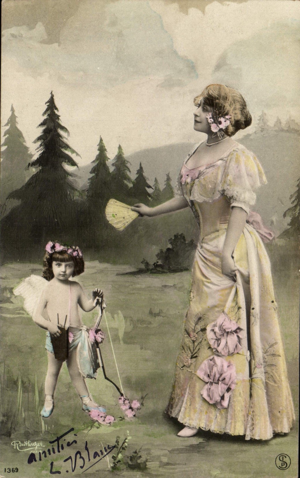 Postal Fantasia Abanico Mujer - niño