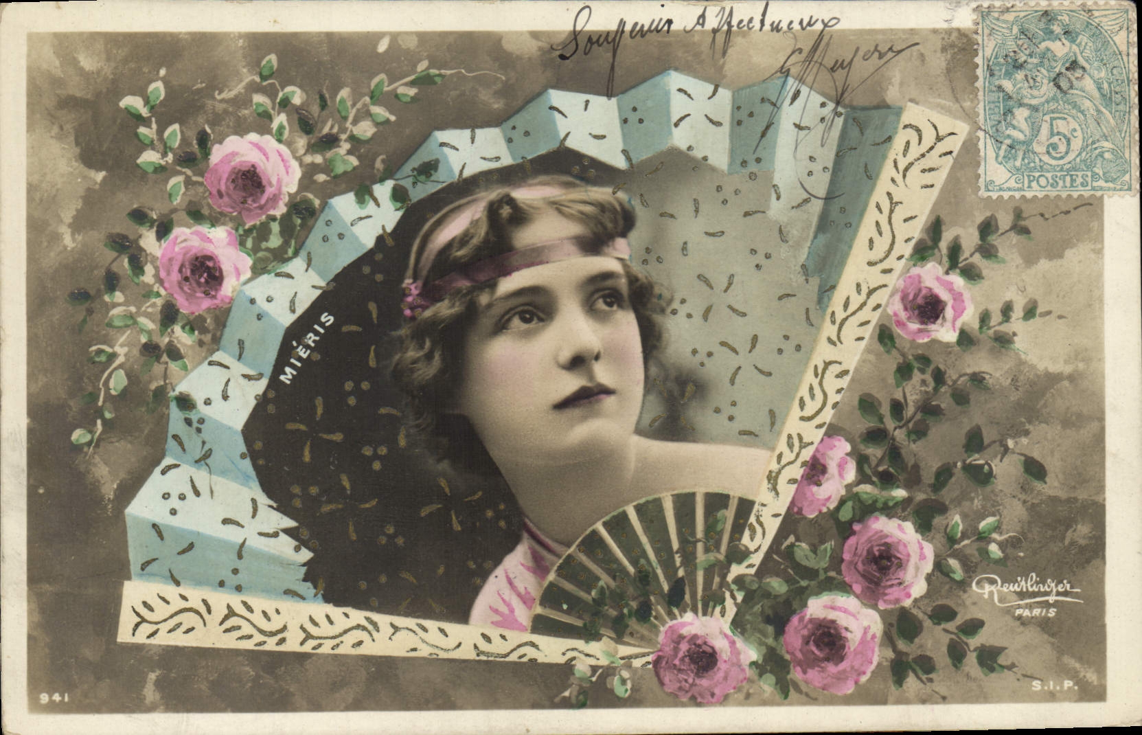 Postal Fantasia Abanico Mujer Mieris