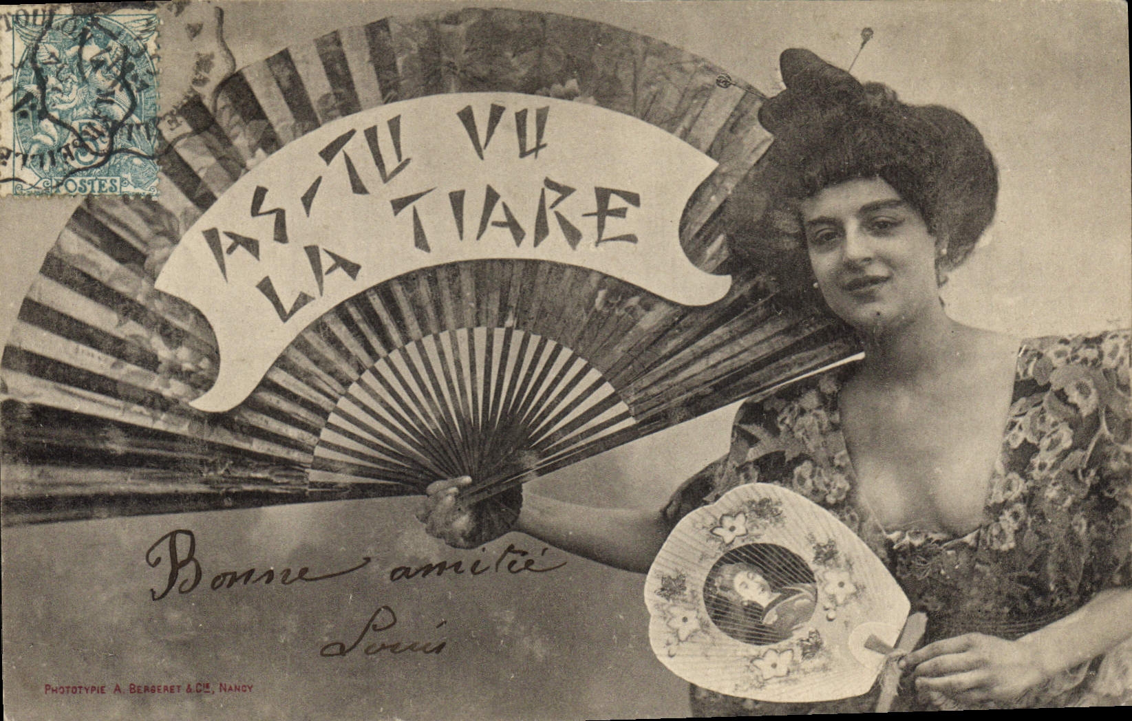 Postal Fantasia Abanico As ti vista mi tiara