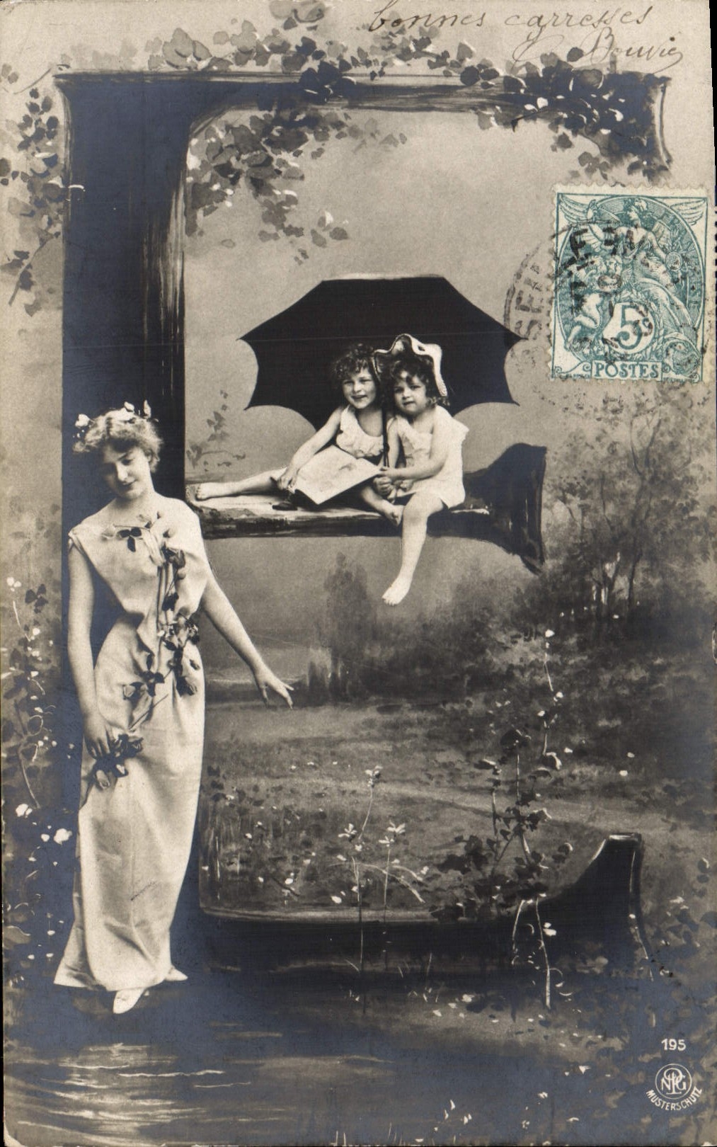 Postal Fantasia Mujer Cartas Carta F Niños