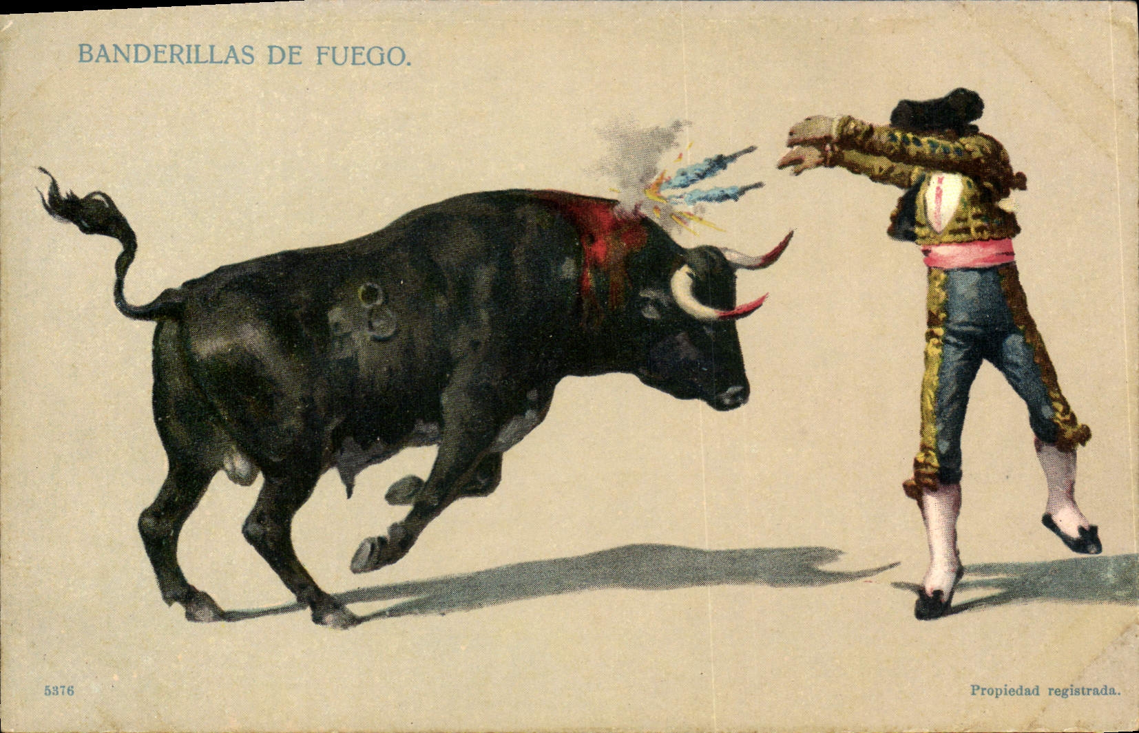 Vintage Postcard Bullfight Bullfight Banderillas de Fuego