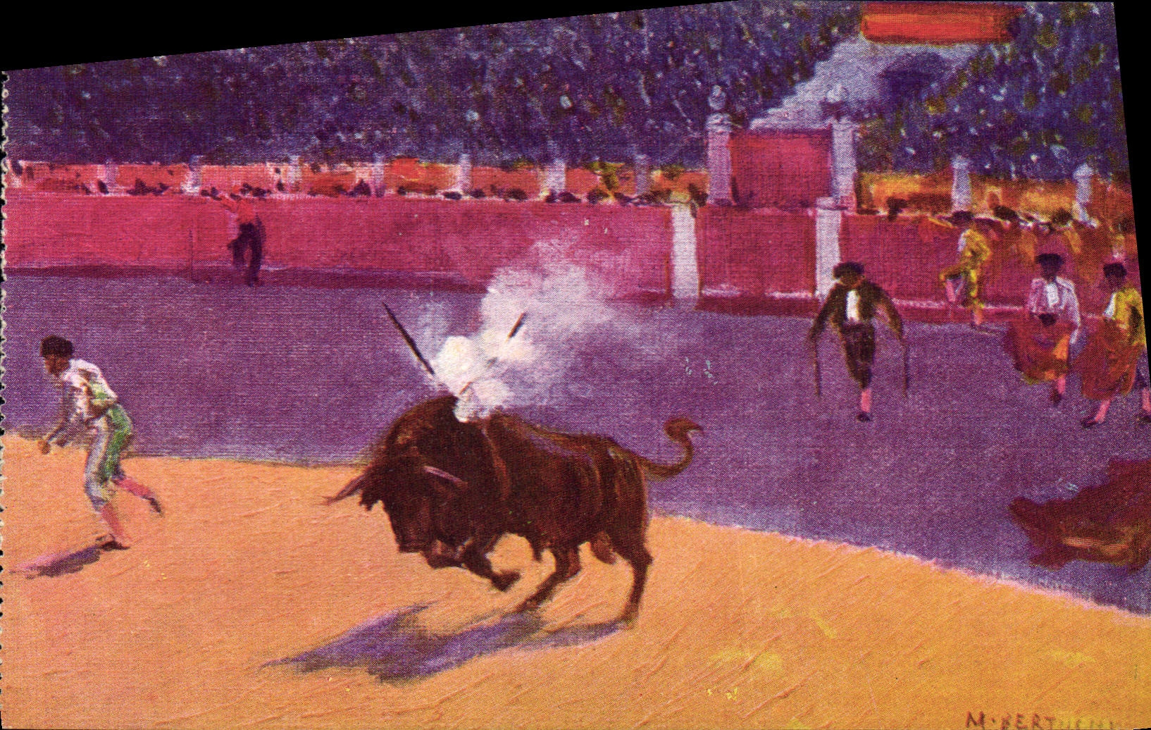 Vintage Postcard Bullfight Bullfight Banderillas of fuego Bertuchi