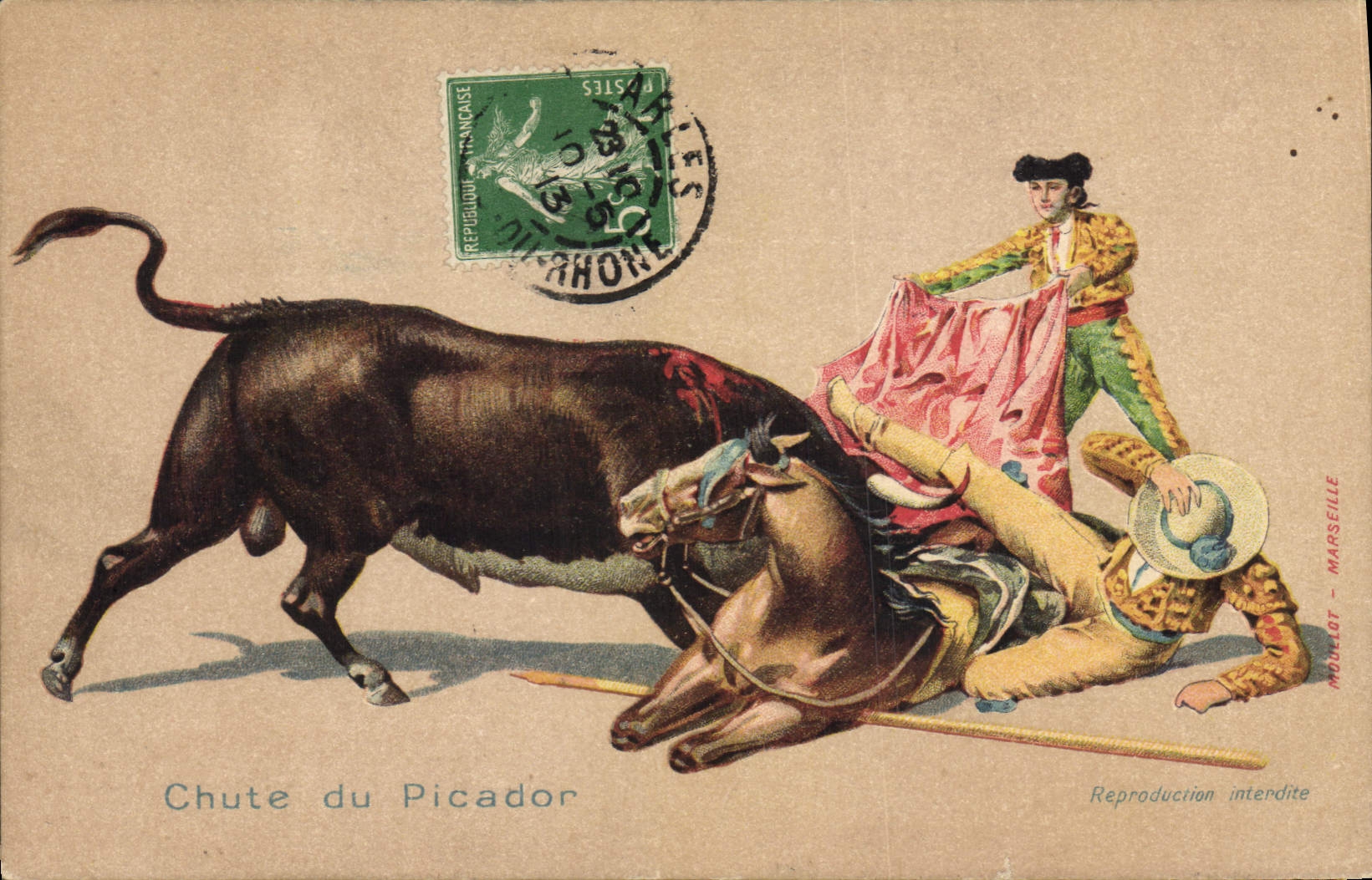 CPA Corrida Course de taureaux Chute du Picador