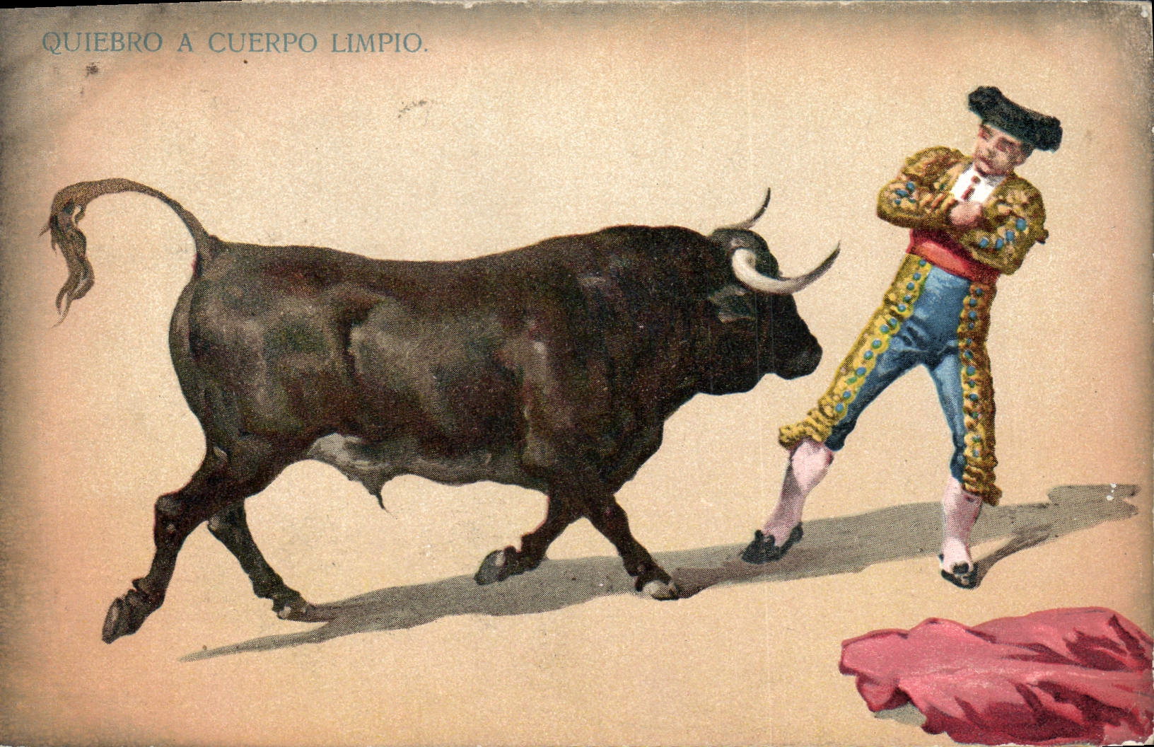 Postal Corrida Curso de toros Quiebro a Cuerpo Limpio