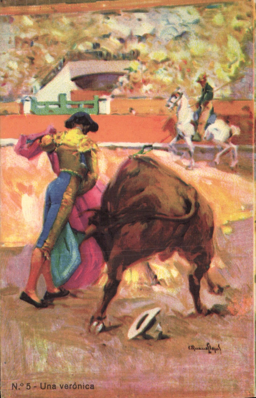 Vintage Postcard Bullfight Bullfight Una Veronica