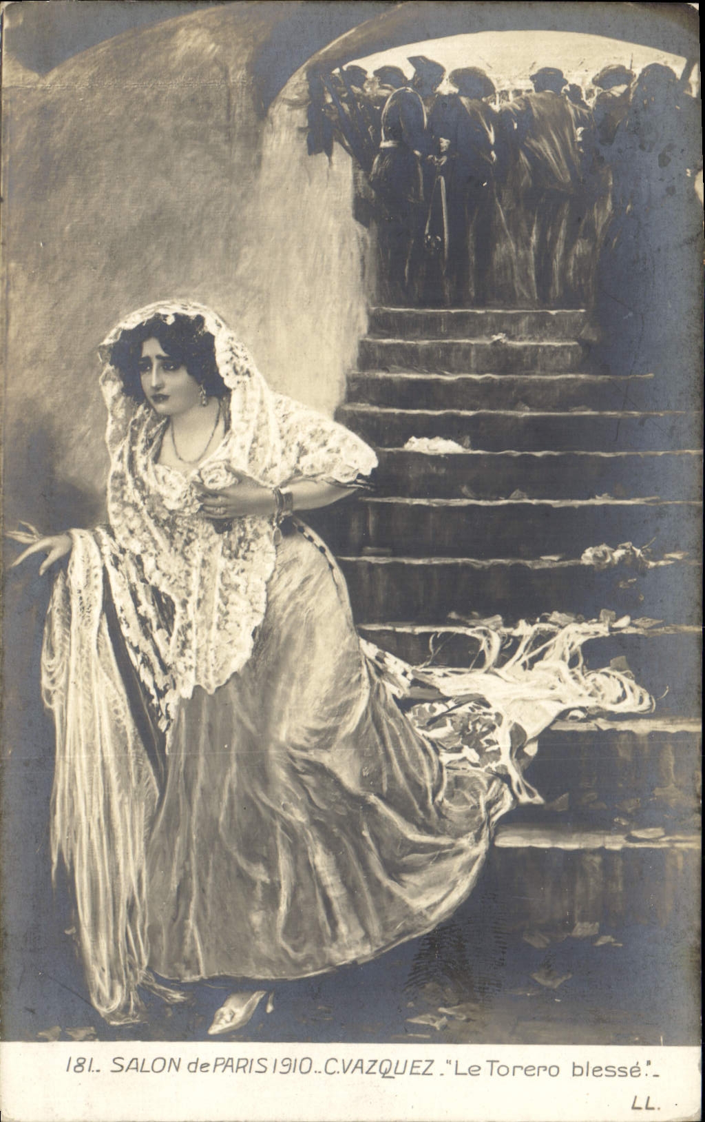 CPA Corrida Course de taureaux Salon de Paris 1910 Vazquez Le torero blesse