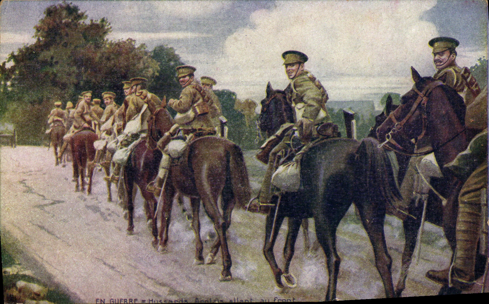 CPA Militaria Hussards anglais allant sur le front 