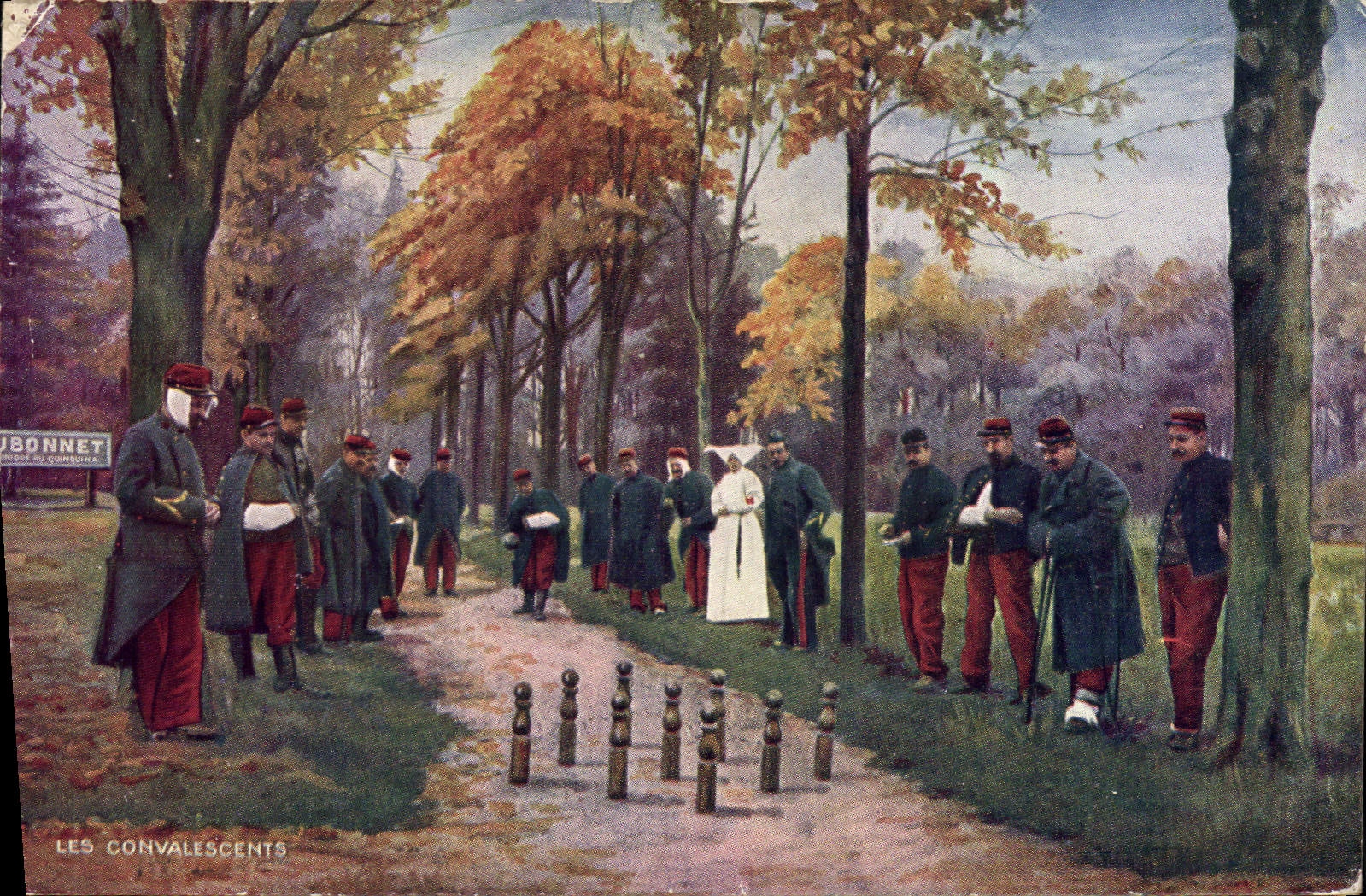 CPA Militaria Convalescents Jeu de quilles Infirmiere 