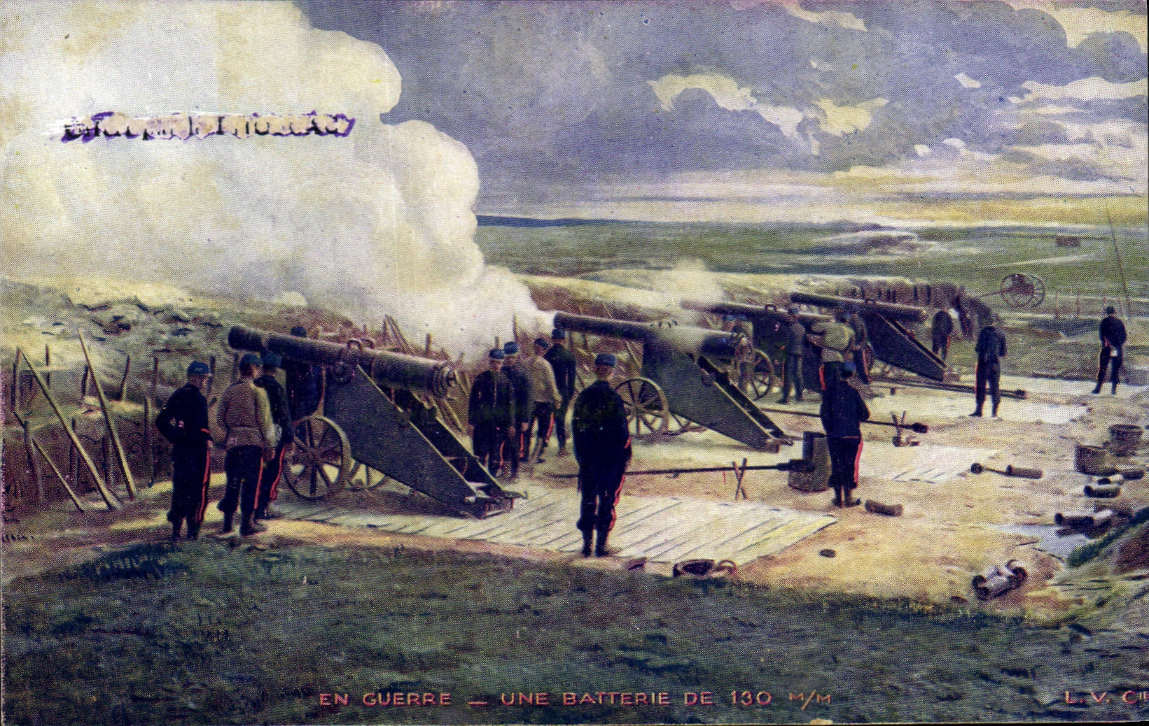 CPA Militaria Une batterie de 130 mm 