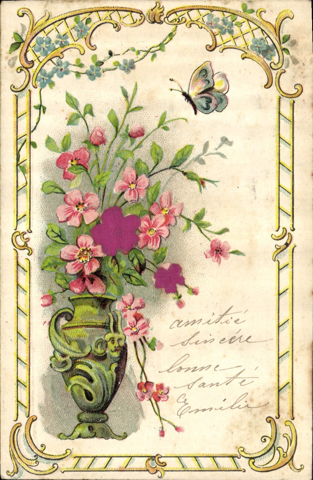 CPA Fantaisie Fleurs Papillon 