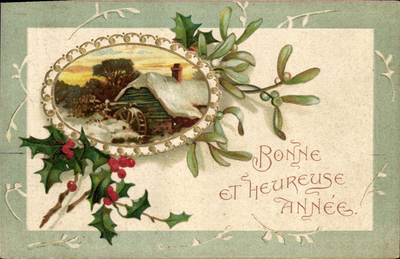 Vintage Postcard Fantaisie Flowers Water mill