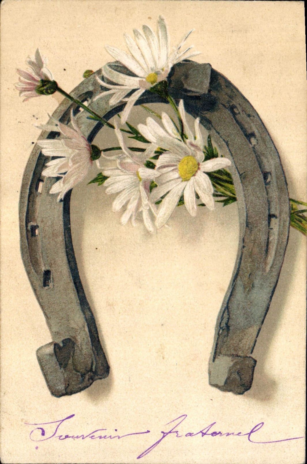 CPA Fantaisie Fleurs Fer a cheval 