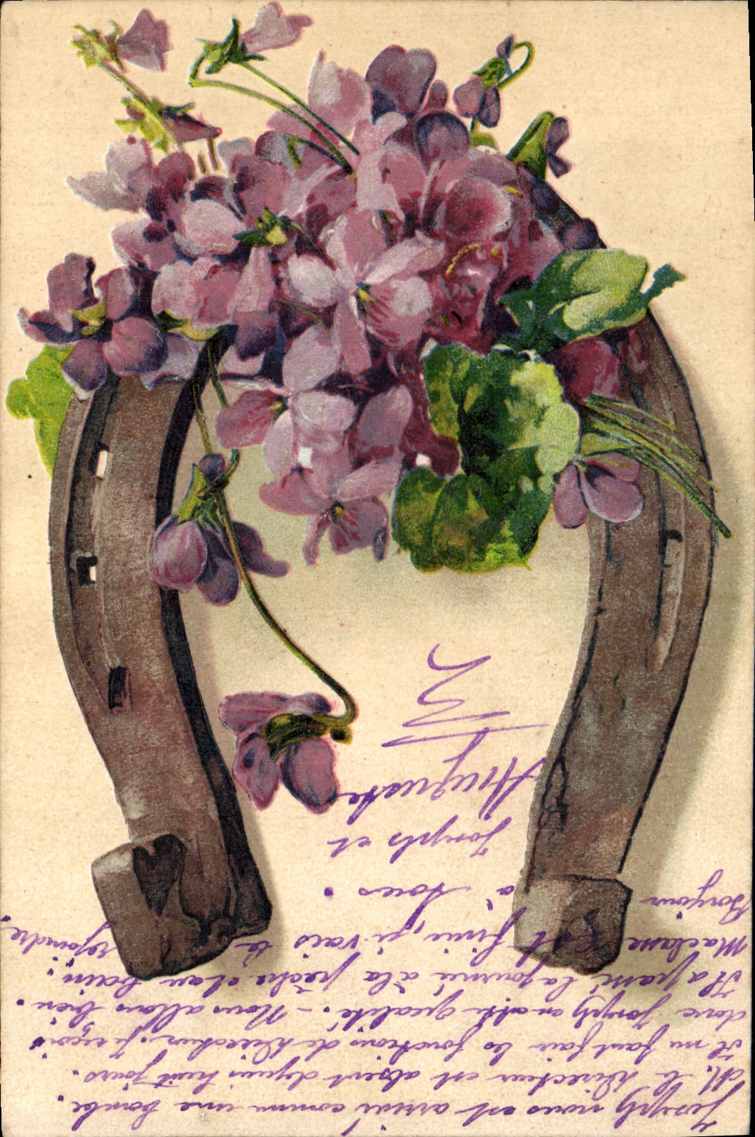 CPA Fantaisie Fleurs Fer a cheval 