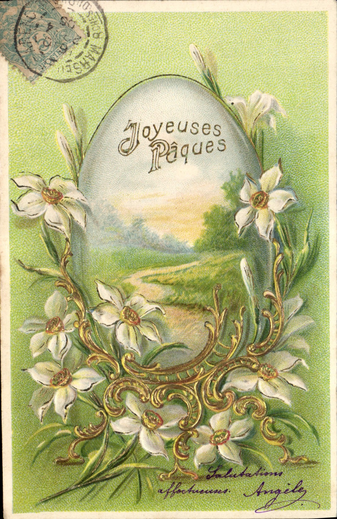 CPA Fantaisie Fleurs Paques Oeuf 