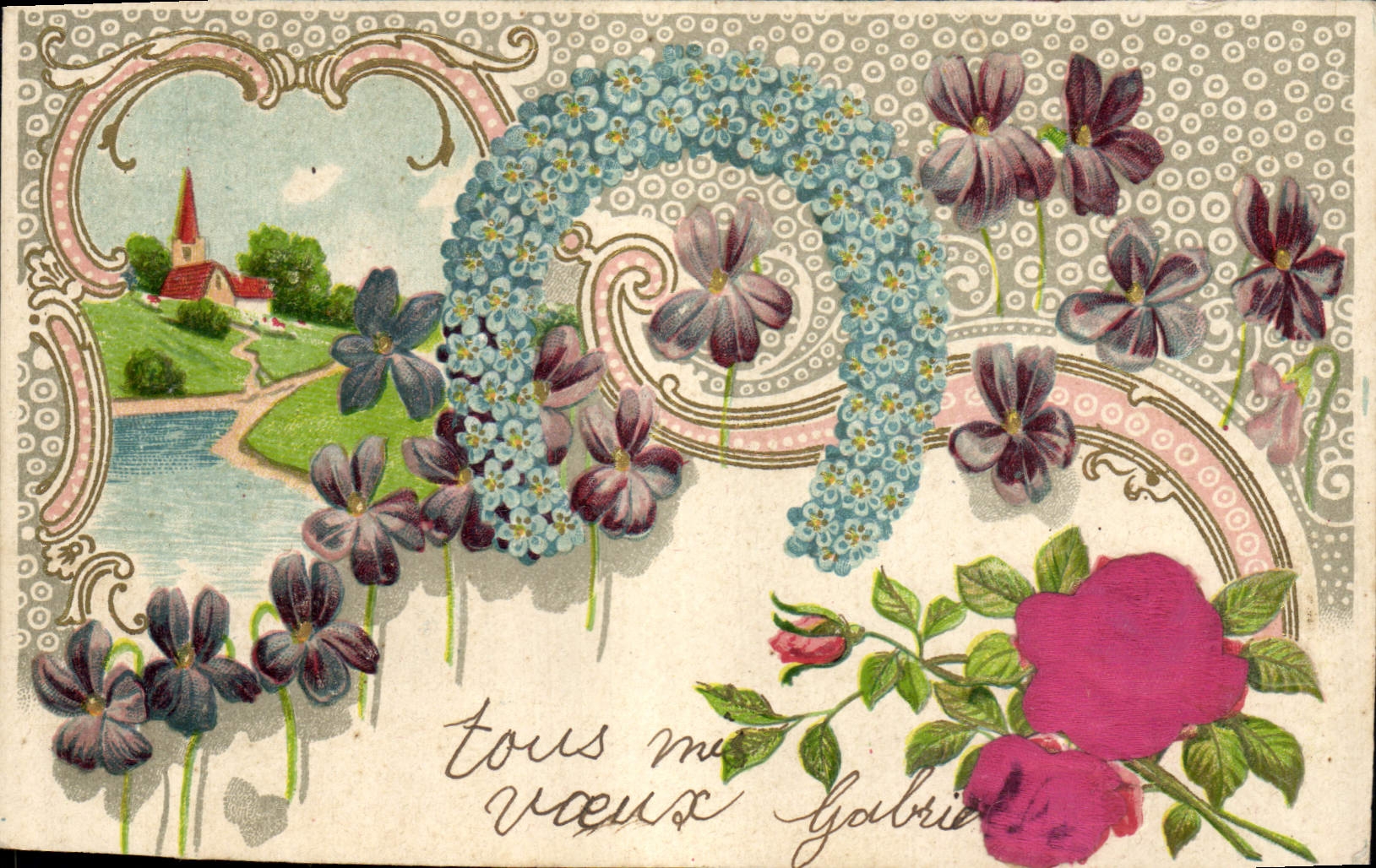 CPA Fantaisie Fleurs Fer a cheval 