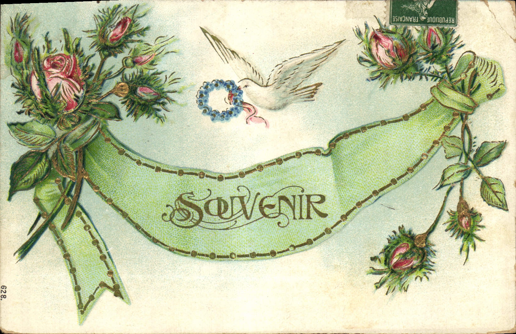 CPA Fantaisie Fleurs Colombe 