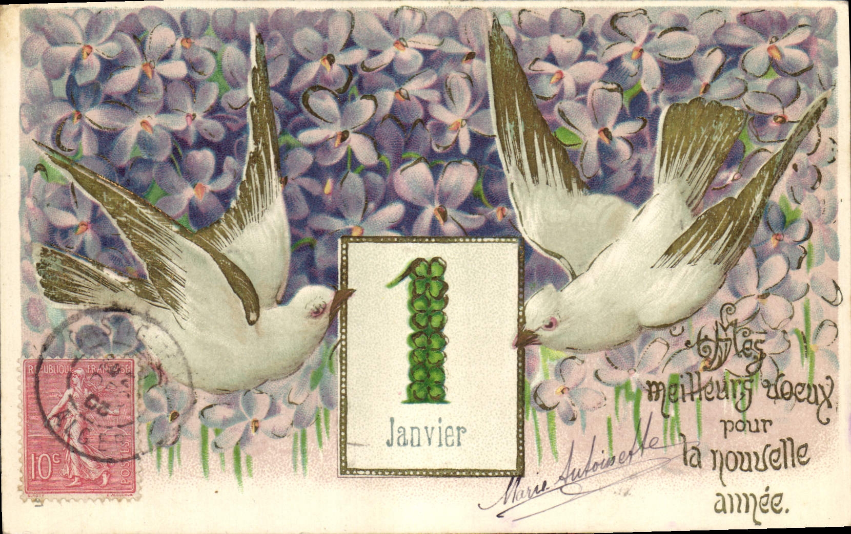 CPA Fantaisie Fleurs Oiseaux 