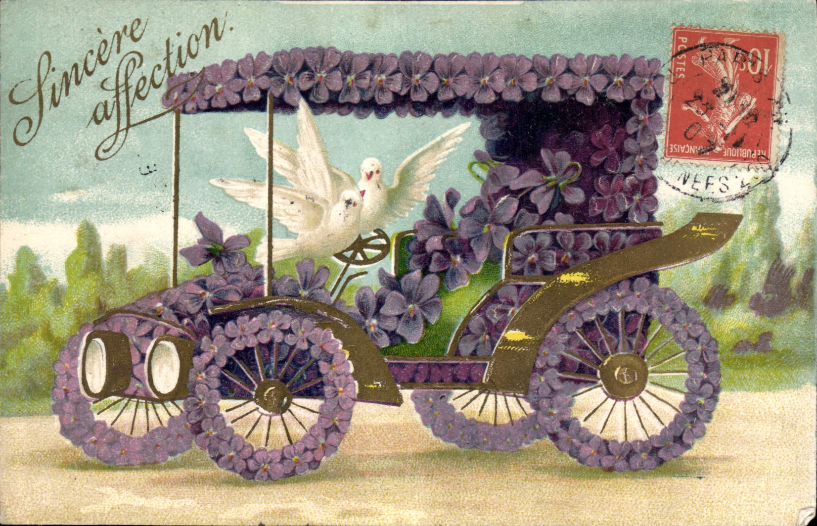 CPA Fantaisie Fleurs Automobile Colombes 