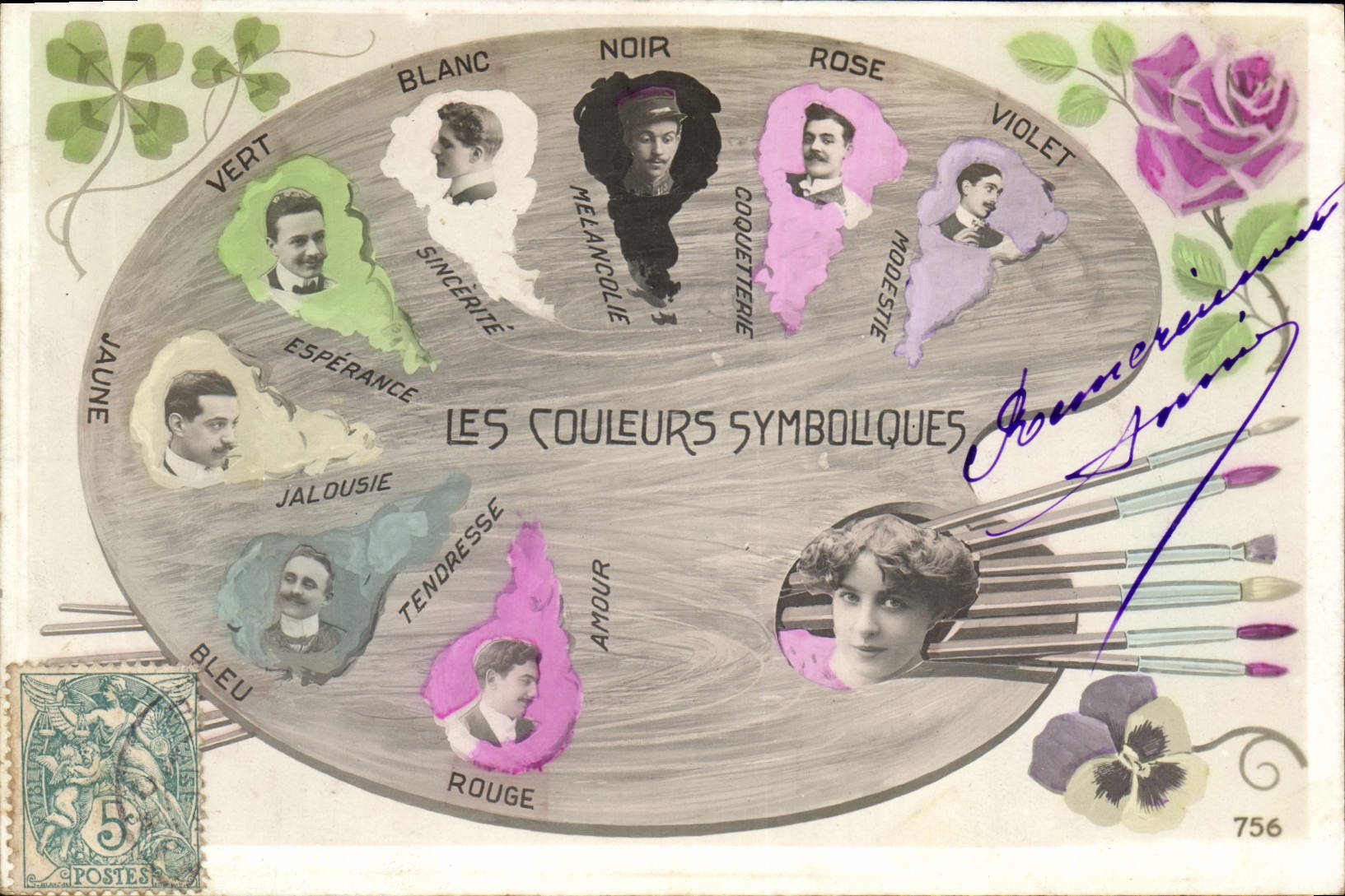 Postal Fantasia Mujer los colores simbólicos