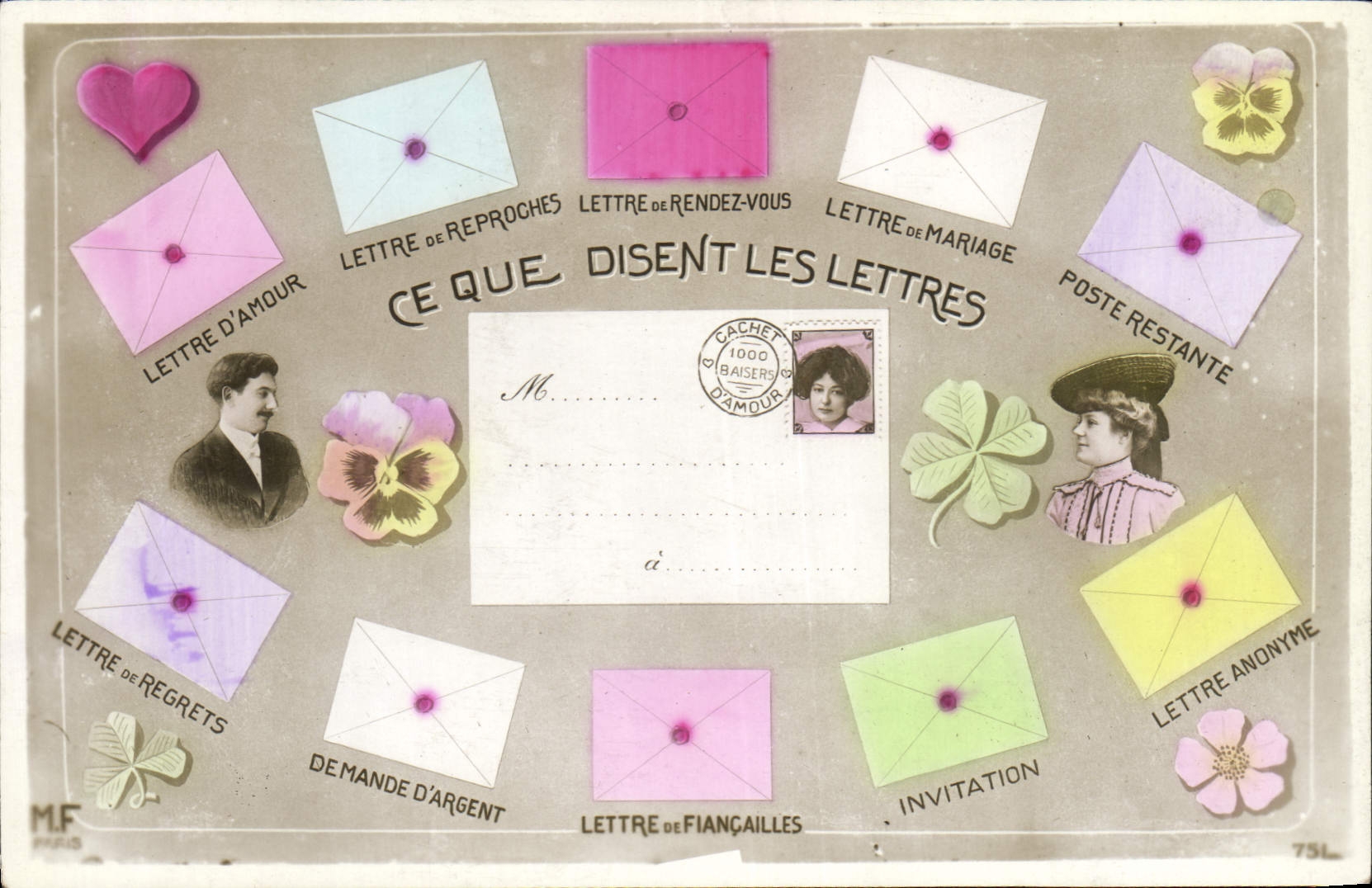 Vintage Postcard Fantasy Woman what the letters say